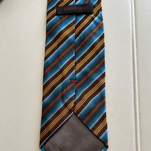 Mens Italian Silk Tie Romeo Gigli Blue Gold Stripes